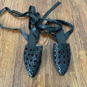 Tory Burch Black Woven Leather Women's Mules